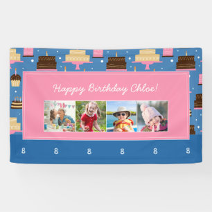Birthday Cake Pattern Custom Name + Greeting Photo Banner