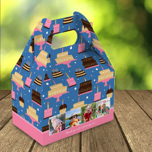 Birthday Cake Pattern Custom Name + Greeting Photo Favour Box
