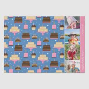 Birthday Cake Pattern Custom Name + Greeting Photo Tissue Paper