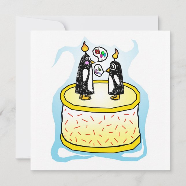 Birthday Cake Penguin Invitations (Front)