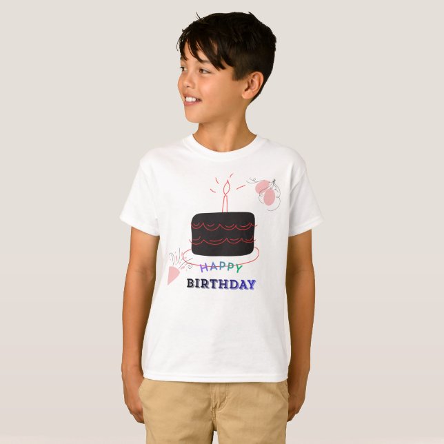 Birthday Cake Printed Kid's T-Shirt (Front Full)