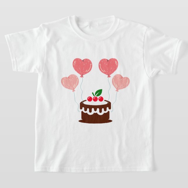 Birthday Cake  Printed Kid's T-Shirt (Laydown)