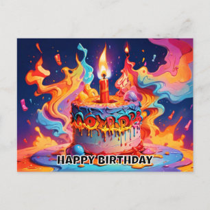birthday cake pshchedelic colours birthday postcard