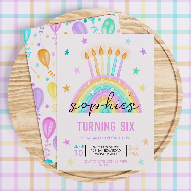 Birthday Cake Rainbow Girls Pastel Invitation (Colorful Cake Party Invite)