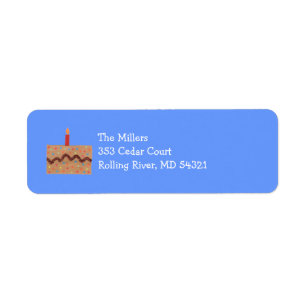 Birthday cake return address label -- blue