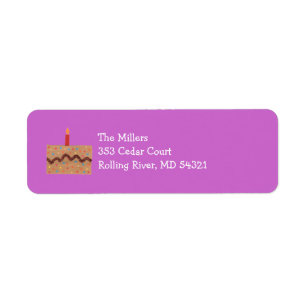 Birthday cake return address label -- purple