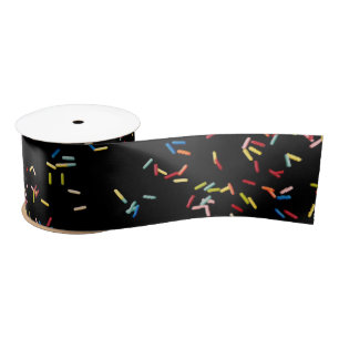 Birthday Cake Sprinkles On Black Satin Ribbon