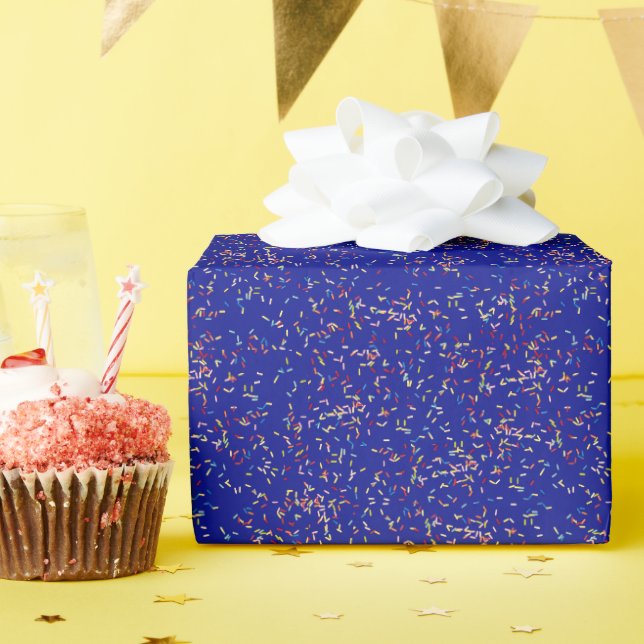 Birthday Cake Sprinkles On Blue Wrapping Paper (Birthday Party)