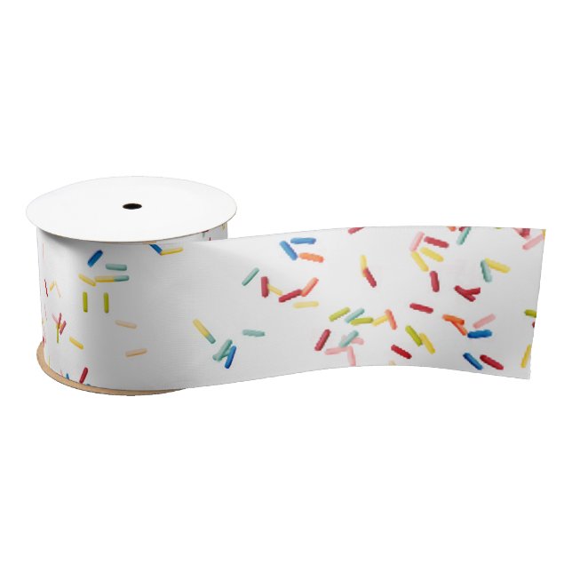 Birthday Cake Sprinkles On White Satin Ribbon (Spool)