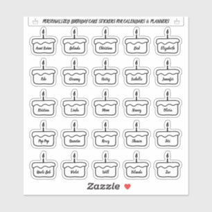 Birthday cake stickers for calendars and planners