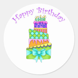 Birthday Cake Stickers - with Happy Birthday