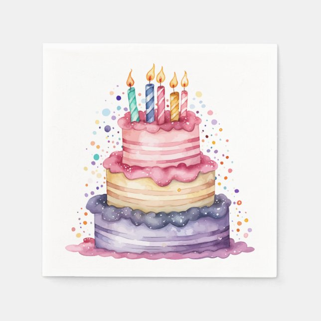 Birthday Cake Watercolor Napkin (Front)