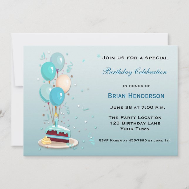 Birthday Cake with Balloons Invitation (Front)