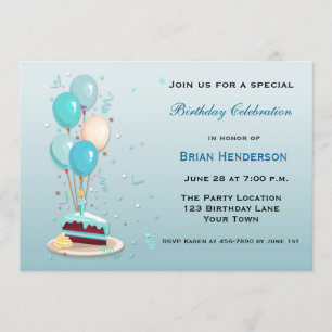 Birthday Cake with Balloons Invitation