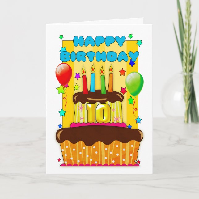 birthday cake with candles - happy 10th birthday card (Front)