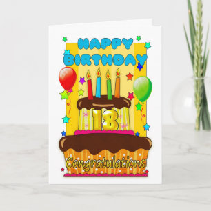 birthday cake with candles - happy 18th birthday card