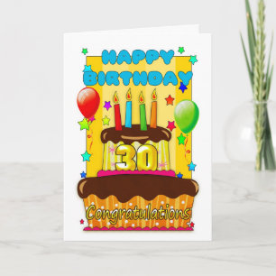 birthday cake with candles - happy 30th birthday card