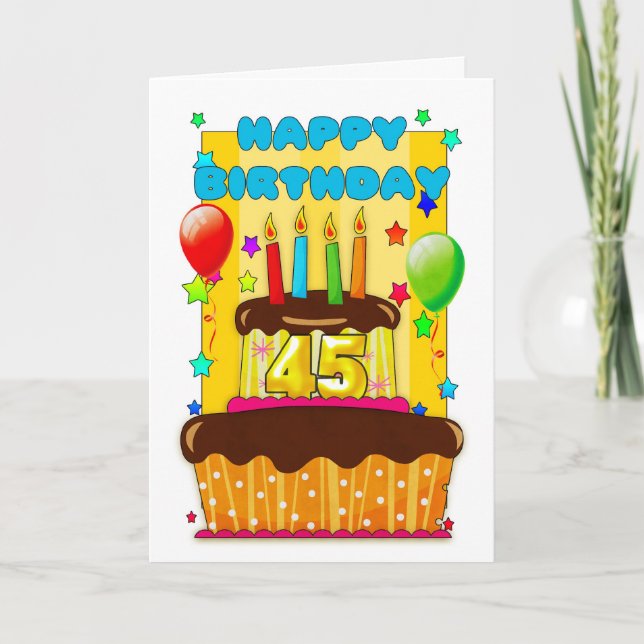 birthday cake with candles - happy 45th birthday card (Front)