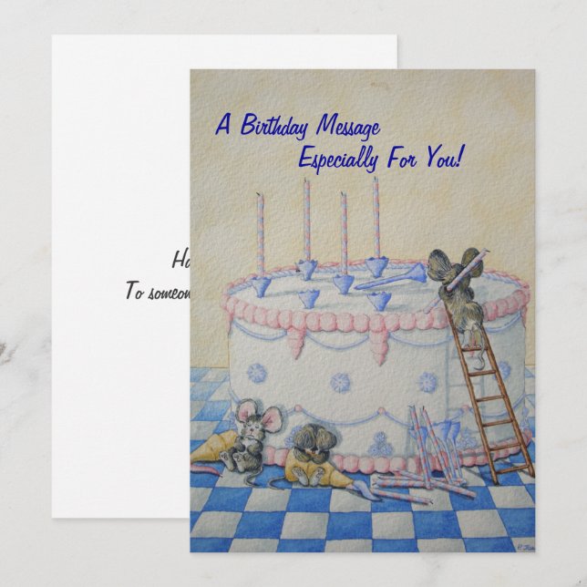 birthday cake with cute little mice card (Front/Back)