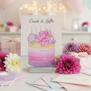 Birthday Cake with Dahlia and Garden Insect Pedestal Sign