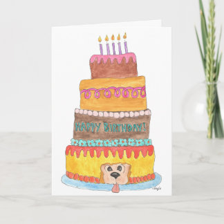 Birthday Cake with Dog Holiday Card