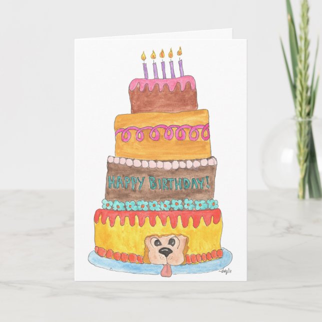 Birthday Cake with Dog Holiday Card (Front)