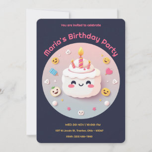 Birthday Cake with Emojis and Candles Invitation