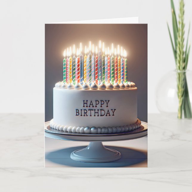 Birthday Cake With Many Candles Card (Front)