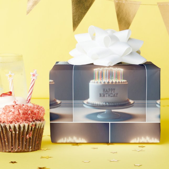 Birthday Cake With Many Candles Wrapping Paper (Birthday Party)