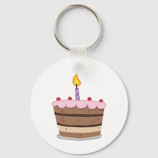 Birthday Cake With One Candle Lit Key Ring