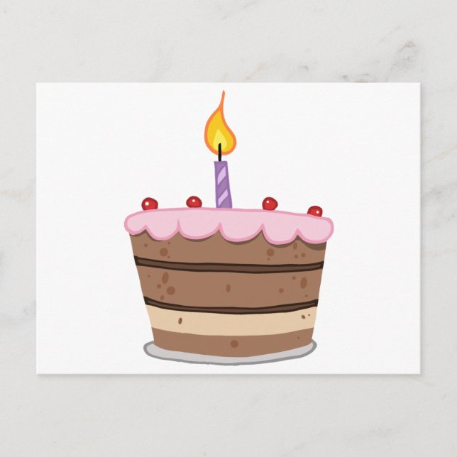 Birthday Cake With One Candle Lit Postcard (Front)