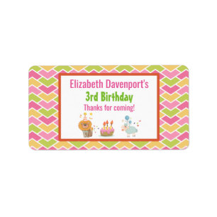 Birthday Cake with Party Lion and Balloon Sheep Label