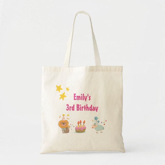 Birthday Cake with Party Lion Happy Birthday Tote Bag (Front)