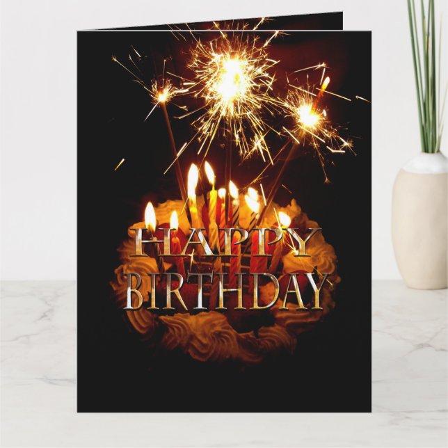 Birthday Cake With Sparklers, Card (Front)