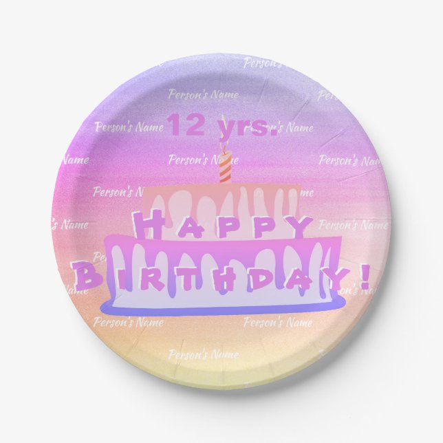 Birthday Cake with Text Paper Plate HAMbWG (Front)