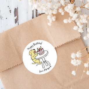 Birthday Cake Yellow Labrador Cartoon Plain Classic Round Sticker