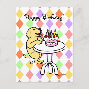 Birthday Cake Yellow Labrador Cartoon Postcard