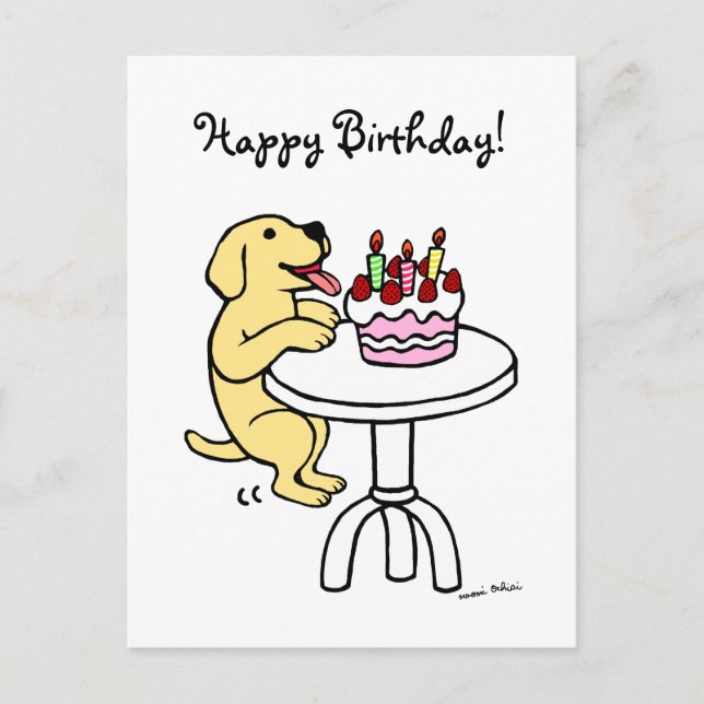 Birthday Cake Yellow Labrador Cartoon Postcard (Front)