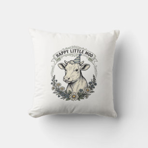 Birthday Calf Illustration Vintage Engraving Flora Cushion