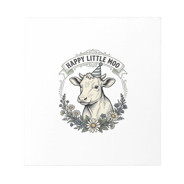 Birthday Calf Illustration Vintage Engraving Flora Notepad (Front)
