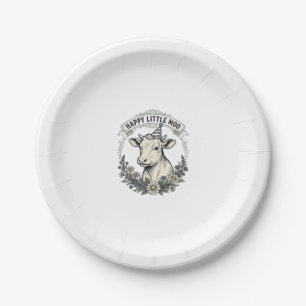 Birthday Calf Illustration Vintage Engraving Flora Paper Plate