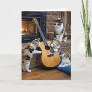 Birthday Calico Cat with Kittens and Guitar Card