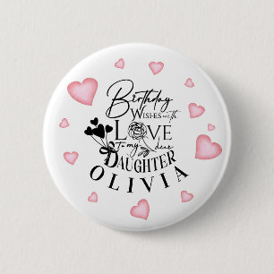 Birthday Calligraphy Custom Name Minimalist Hearts 6 Cm Round Badge