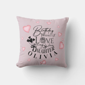 Birthday Calligraphy Custom Name Minimalist Hearts Cushion