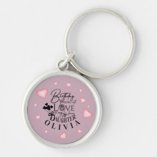 Birthday Calligraphy Custom Name Minimalist Hearts Key Ring