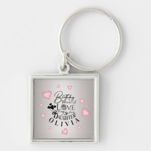 Birthday Calligraphy Custom Name Minimalist Hearts Key Ring