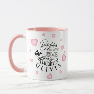 Birthday Calligraphy Custom Name Minimalist Hearts Mug