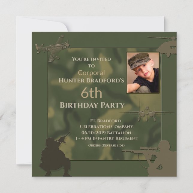Birthday Camouflage Invitation, Insert Age/Photo Invitation (Front)