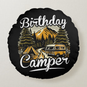 Birthday Camper Camping Round Cushion