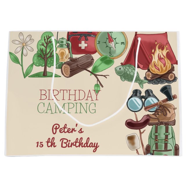 Birthday camping nature hiking for kids large gift bag (Front)